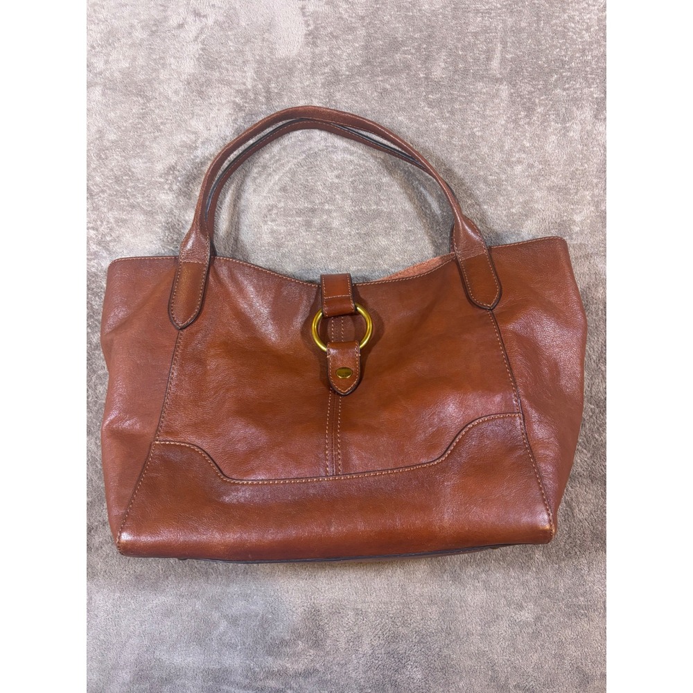 Frye Cognac Leather Tote Bag Brass Ring Shoulder Bag Brown